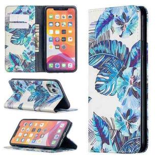 For iPhone 11 Pro Colored Drawing Pattern Invisible Magnetic Horizontal Flip PU Leather Case with Holder & Card Slots & Wallet (Blue Leaves)