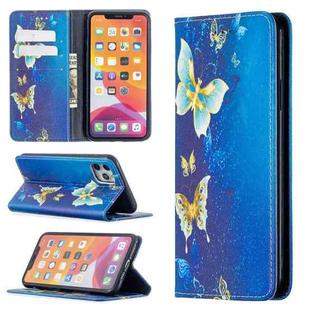 For iPhone 11 Pro Colored Drawing Pattern Invisible Magnetic Horizontal Flip PU Leather Case with Holder & Card Slots & Wallet (Gold Butterflies)