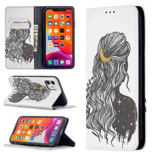 For iPhone 11 Colored Drawing Pattern Invisible Magnetic Horizontal Flip PU Leather Case with Holder & Card Slots & Wallet (Girl)
