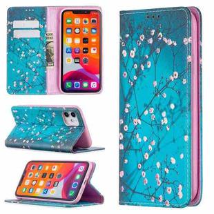 For iPhone 11 Colored Drawing Pattern Invisible Magnetic Horizontal Flip PU Leather Case with Holder & Card Slots & Wallet (Plum Blossom)