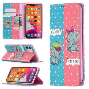 For iPhone 11 Colored Drawing Pattern Invisible Magnetic Horizontal Flip PU Leather Case with Holder & Card Slots & Wallet (Elephant)