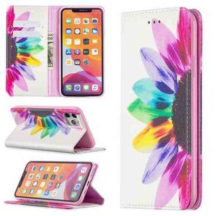 For iPhone 11 Pro Max Colored Drawing Pattern Invisible Magnetic Horizontal Flip PU Leather Case with Holder & Card Slots & Wallet (Sun Flower)