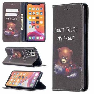 For iPhone 11 Pro Max Colored Drawing Pattern Invisible Magnetic Horizontal Flip PU Leather Case with Holder & Card Slots & Wallet (Bear)