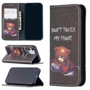 For iPhone 12 mini Colored Drawing Pattern Invisible Magnetic Horizontal Flip PU Leather Case with Holder & Card Slots & Wallet (Bear)