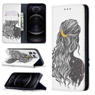 For iPhone 12 / 12 Pro Colored Drawing Pattern Invisible Magnetic Horizontal Flip PU Leather Case with Holder & Card Slots & Wallet(Girl)