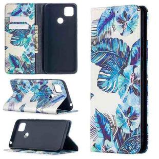 For Xiaomi Redmi 9C Colored Drawing Pattern Invisible Magnetic Horizontal Flip PU Leather Case with Holder & Card Slots & Wallet(Blue Leaves)