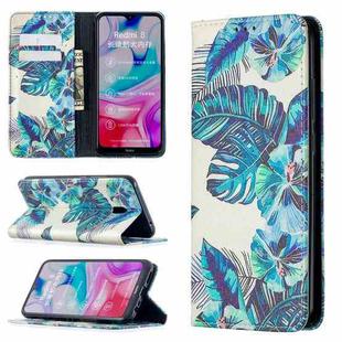 For Xiaomi Redmi 8A Colored Drawing Pattern Invisible Magnetic Horizontal Flip PU Leather Case with Holder & Card Slots & Wallet(Blue Leaves)