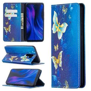 For Xiaomi Redmi 9 Colored Drawing Pattern Invisible Magnetic Horizontal Flip PU Leather Case with Holder & Card Slots & Wallet(Gold Butterflies)
