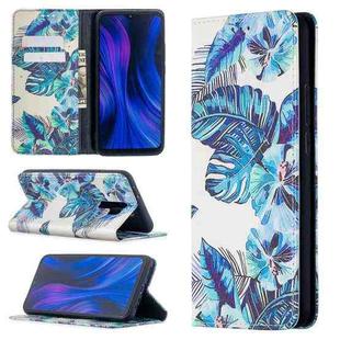 For Xiaomi Redmi 9 Colored Drawing Pattern Invisible Magnetic Horizontal Flip PU Leather Case with Holder & Card Slots & Wallet(Blue Leaves)