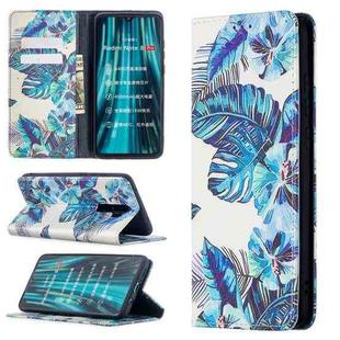 For Xiaomi Redmi Note 8 Pro Colored Drawing Pattern Invisible Magnetic Horizontal Flip PU Leather Case with Holder & Card Slots & Wallet(Blue Leaves)