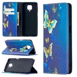 For Xiaomi Redmi Note 9 Pro Colored Drawing Pattern Invisible Magnetic Horizontal Flip PU Leather Case with Holder & Card Slots & Wallet(Gold Butterflies)