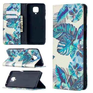 For Xiaomi Redmi Note 9 Pro Colored Drawing Pattern Invisible Magnetic Horizontal Flip PU Leather Case with Holder & Card Slots & Wallet(Blue Leaves)