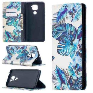 For Xiaomi Redmi Note 9 Colored Drawing Pattern Invisible Magnetic Horizontal Flip PU Leather Case with Holder & Card Slots & Wallet(Blue Leaves)