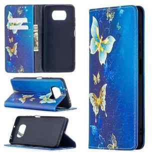 For Xiaomi Poco X3 Colored Drawing Pattern Invisible Magnetic Horizontal Flip PU Leather Case with Holder & Card Slots & Wallet(Gold Butterflies)