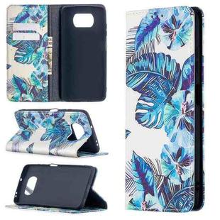 For Xiaomi Poco X3 Colored Drawing Pattern Invisible Magnetic Horizontal Flip PU Leather Case with Holder & Card Slots & Wallet(Blue Leaves)