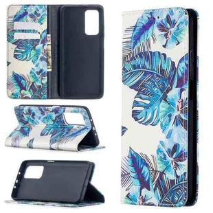 For Xiaomi Mi 10T / 10 Pro Colored Drawing Pattern Invisible Magnetic Horizontal Flip PU Leather Case with Holder & Card Slots & Wallet(Blue Leaves)