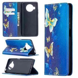 For Xiaomi Mi 10T Lite Colored Drawing Pattern Invisible Magnetic Horizontal Flip PU Leather Case with Holder & Card Slots & Wallet(Gold Butterflies)