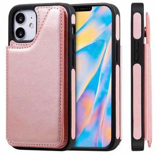 For iPhone 12 mini Shockproof Calf Texture Protective Case with Holder & Card Slots & Frame (Rose Gold)