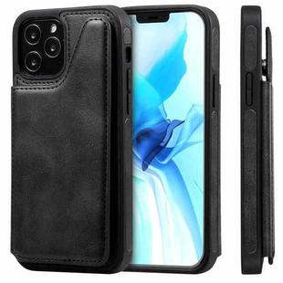 For iPhone 12 / 12 Pro Shockproof Calf Texture Protective Case with Holder & Card Slots & Frame(Black)