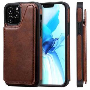 For iPhone 12 / 12 Pro Shockproof Calf Texture Protective Case with Holder & Card Slots & Frame(Coffee)