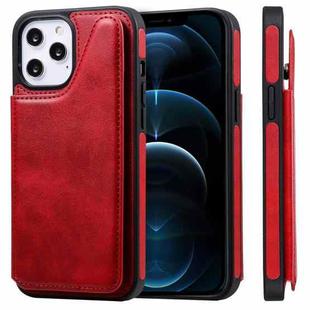 For iPhone 12 Pro Max Shockproof Calf Texture Protective Case with Holder & Card Slots & Frame(Red)