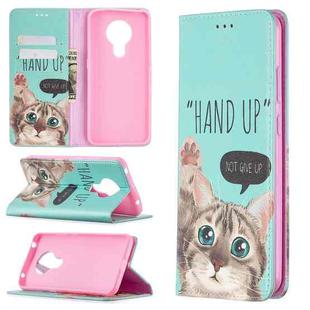 For Nokia 5.3 Colored Drawing Pattern Invisible Magnetic Horizontal Flip PU Leather Case with Holder & Card Slots & Wallet(Cat)