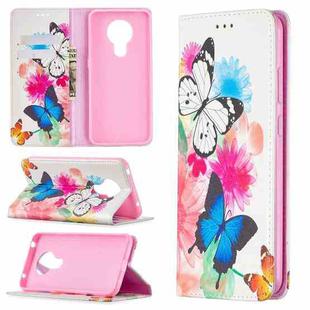 For Nokia 5.3 Colored Drawing Pattern Invisible Magnetic Horizontal Flip PU Leather Case with Holder & Card Slots & Wallet(Two Butterflies)