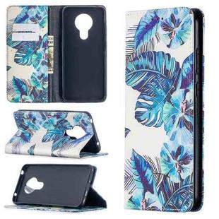 For Nokia 5.3 Colored Drawing Pattern Invisible Magnetic Horizontal Flip PU Leather Case with Holder & Card Slots & Wallet(Blue Leaves)