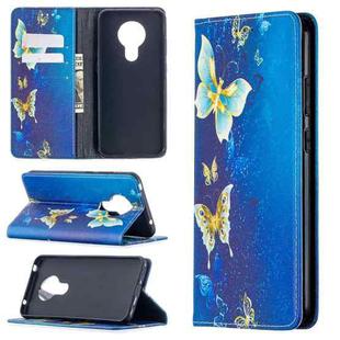 For Nokia 5.3 Colored Drawing Pattern Invisible Magnetic Horizontal Flip PU Leather Case with Holder & Card Slots & Wallet(Gold Butterflies)