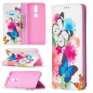 For Nokia 2.4 Colored Drawing Pattern Invisible Magnetic Horizontal Flip PU Leather Case with Holder & Card Slots & Wallet(Two Butterflies)