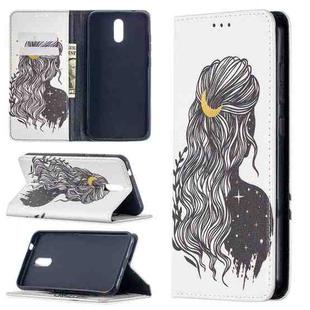 For Nokia 2.3 Colored Drawing Pattern Invisible Magnetic Horizontal Flip PU Leather Case with Holder & Card Slots & Wallet(Girl)