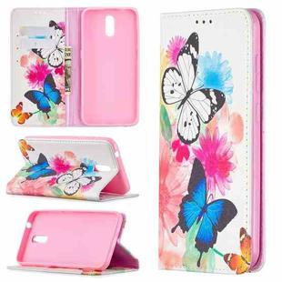 For Nokia 2.3 Colored Drawing Pattern Invisible Magnetic Horizontal Flip PU Leather Case with Holder & Card Slots & Wallet(Two Butterflies)