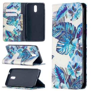 For Nokia 2.3 Colored Drawing Pattern Invisible Magnetic Horizontal Flip PU Leather Case with Holder & Card Slots & Wallet(Blue Leaves)