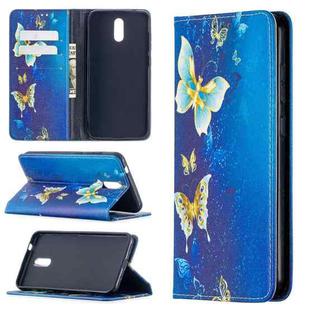 For Nokia 2.3 Colored Drawing Pattern Invisible Magnetic Horizontal Flip PU Leather Case with Holder & Card Slots & Wallet(Gold Butterflies)