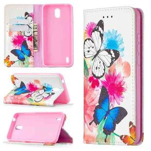 For Nokia 1.3 Colored Drawing Pattern Invisible Magnetic Horizontal Flip PU Leather Case with Holder & Card Slots & Wallet(Two Butterflies)