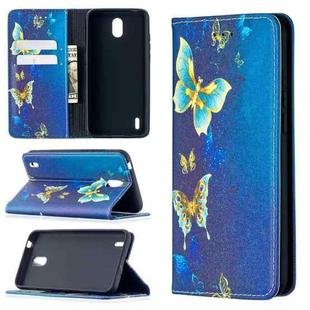 For Nokia 1.3 Colored Drawing Pattern Invisible Magnetic Horizontal Flip PU Leather Case with Holder & Card Slots & Wallet(Gold Butterflies)