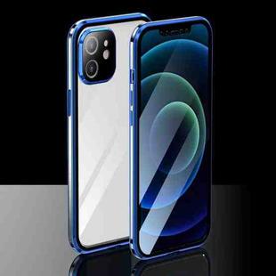 Electroplating Frame Double Sides Tempered Glass Magnetic Adsorption Case For iPhone 12(Blue + Silver)