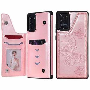 Butterfly Embossing Pattern Shockproof Protective Case with Holder & Card Slots & Photo Frame For Samsung Galaxy Note20(Rose Gold)