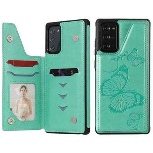 Butterfly Embossing Pattern Shockproof Protective Case with Holder & Card Slots & Photo Frame For Samsung Galaxy Note20(Green)