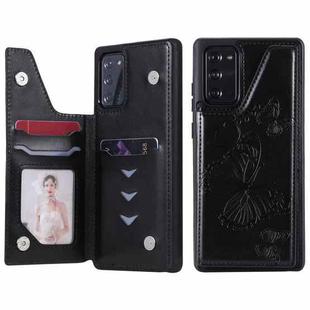 Butterfly Embossing Pattern Shockproof Protective Case with Holder & Card Slots & Photo Frame For Samsung Galaxy Note20(Black)