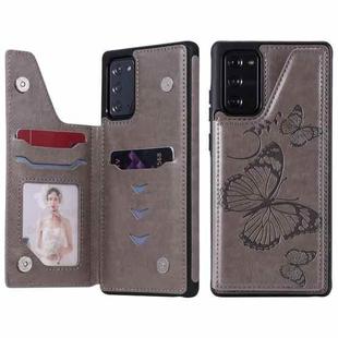 Butterfly Embossing Pattern Shockproof Protective Case with Holder & Card Slots & Photo Frame For Samsung Galaxy Note20(Grey)