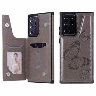 Butterfly Embossing Pattern Shockproof Protective Case with Holder & Card Slots & Photo Frame For Samsung Galaxy Note20 Ultra(Grey)