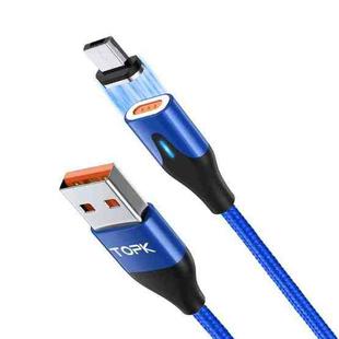 TOPK AM63 1m USB to Micro USB Flat Magnetic Metal Connector Nylon Braided Magnetic Fast Charging Data Cable(Blue)