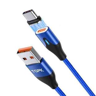 TOPK AM63 1m USB to USB-C / Type-C Flat Magnetic Metal Connector Nylon Braided Magnetic Fast Charging Data Cable(Blue)