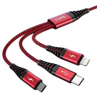 TOPK AN24 QC3.0 USB to 8 Pin + USB-C / Type-C + Micro USB 3 in 1 Swing Fast Charge Data Cable(Red)