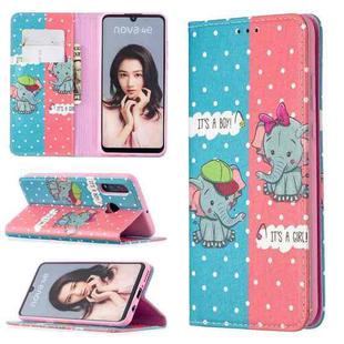 For Huawei P30 Lite Colored Drawing Pattern Invisible Magnetic Horizontal Flip PU Leather Case with Holder & Card Slots & Wallet(Elephant)