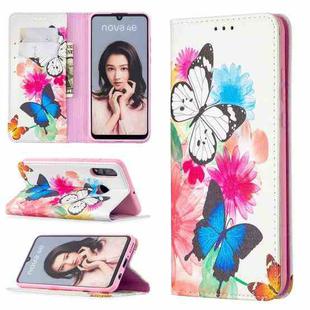 For Huawei P30 Lite Colored Drawing Pattern Invisible Magnetic Horizontal Flip PU Leather Case with Holder & Card Slots & Wallet(Two Butterflies)