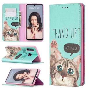 For Huawei P30 Lite Colored Drawing Pattern Invisible Magnetic Horizontal Flip PU Leather Case with Holder & Card Slots & Wallet(Cat)