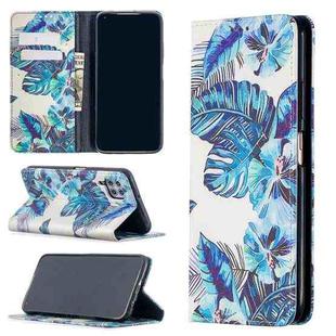 For Huawei P40 Lite Colored Drawing Pattern Invisible Magnetic Horizontal Flip PU Leather Case with Holder & Card Slots & Wallet(Blue Leaves)