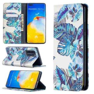 For Huawei P40 Pro Colored Drawing Pattern Invisible Magnetic Horizontal Flip PU Leather Case with Holder & Card Slots & Wallet(Blue Leaves)